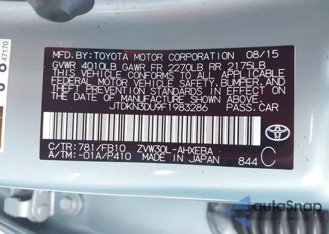2015 Toyota Prius Three z USA, uszkodzony, nr VIN JTDKN3DU9F1983286